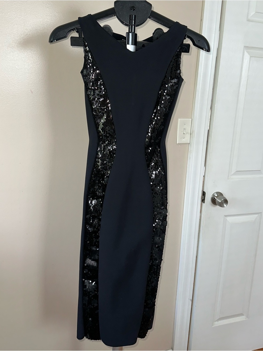 Chiara Boni Black Sequin-Trim Midi Sheath Dress XS